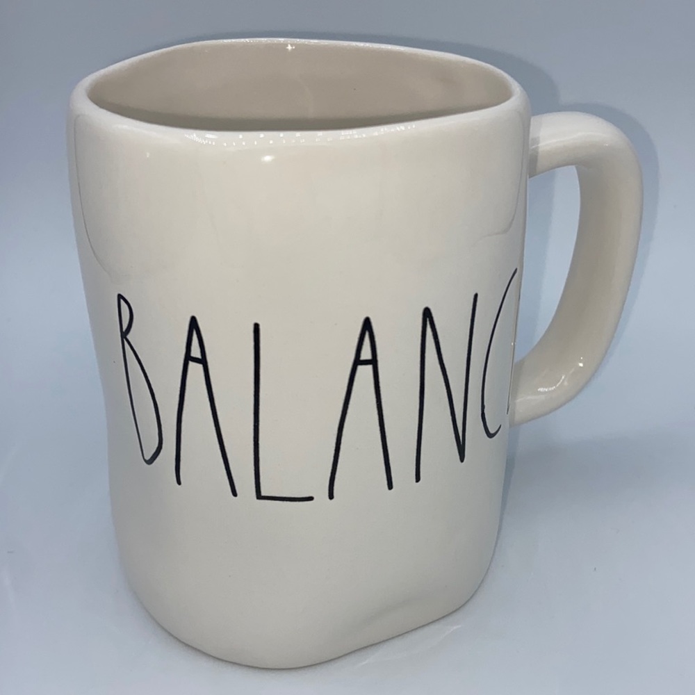 RAE DUNN Mug BALANCE Coffee Tea Cocoa Yoga Desk Collector White Black
